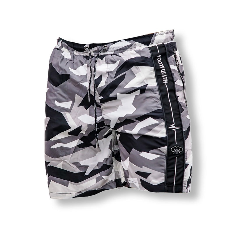 Pantalones cortos de natación MVL camuflaje negro y gris