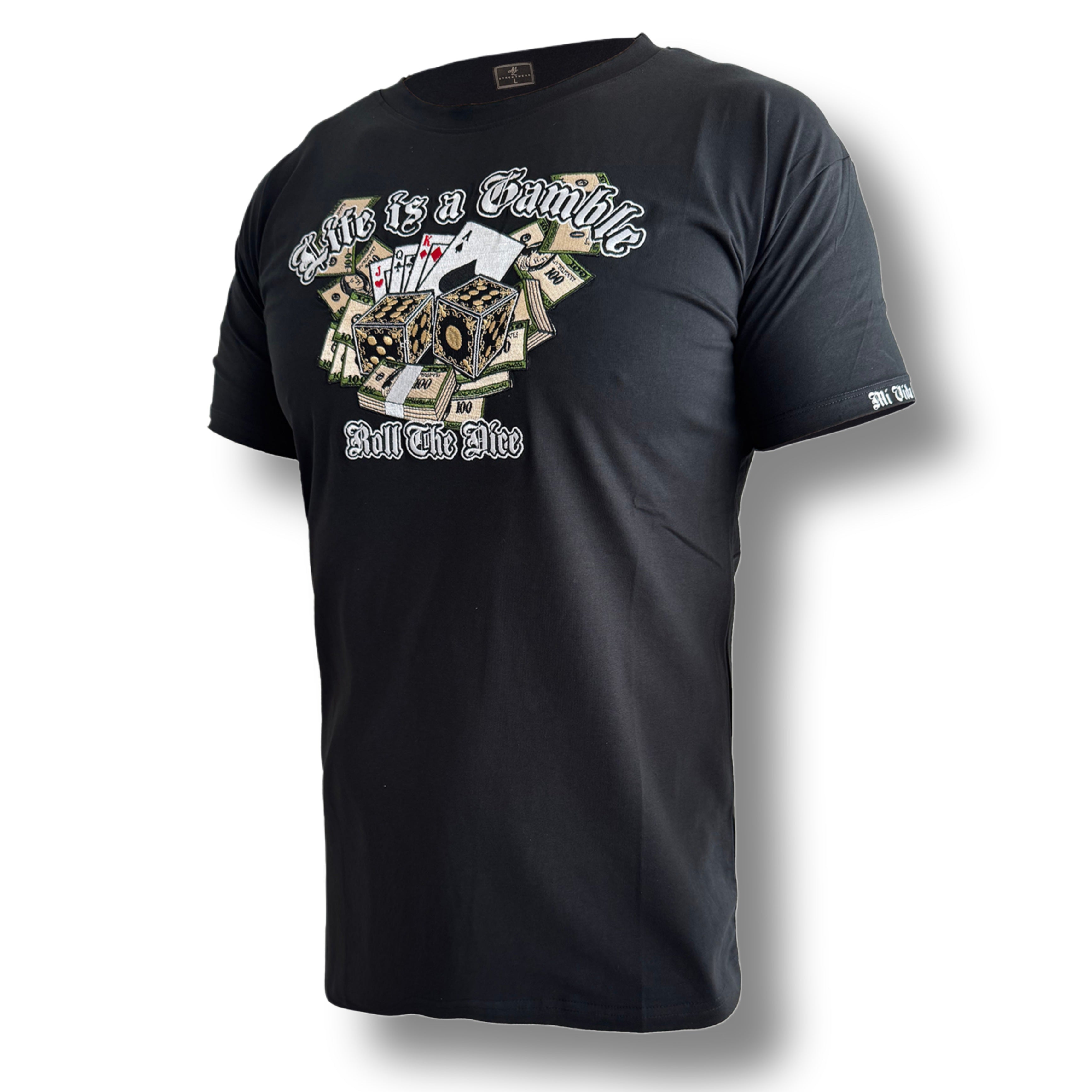 Camiseta MVL Life con bordado de la vida es un juego de azar - negra