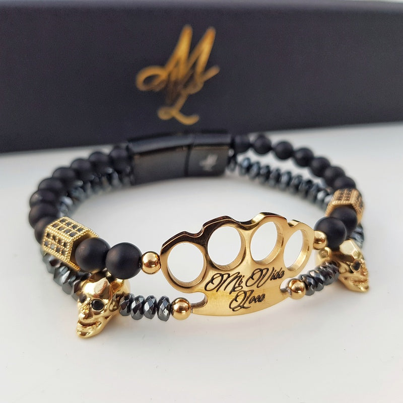 MVL "Polygonal skulls" Bracelet black/gold