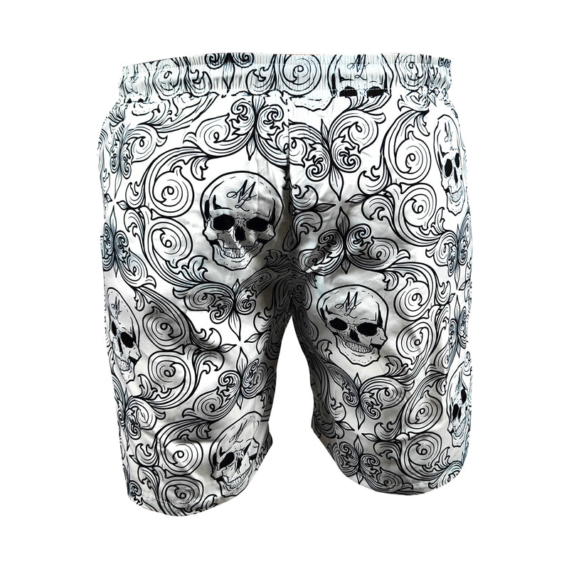 Pantalones cortos de natación MVL "Locura de calavera" - blancos